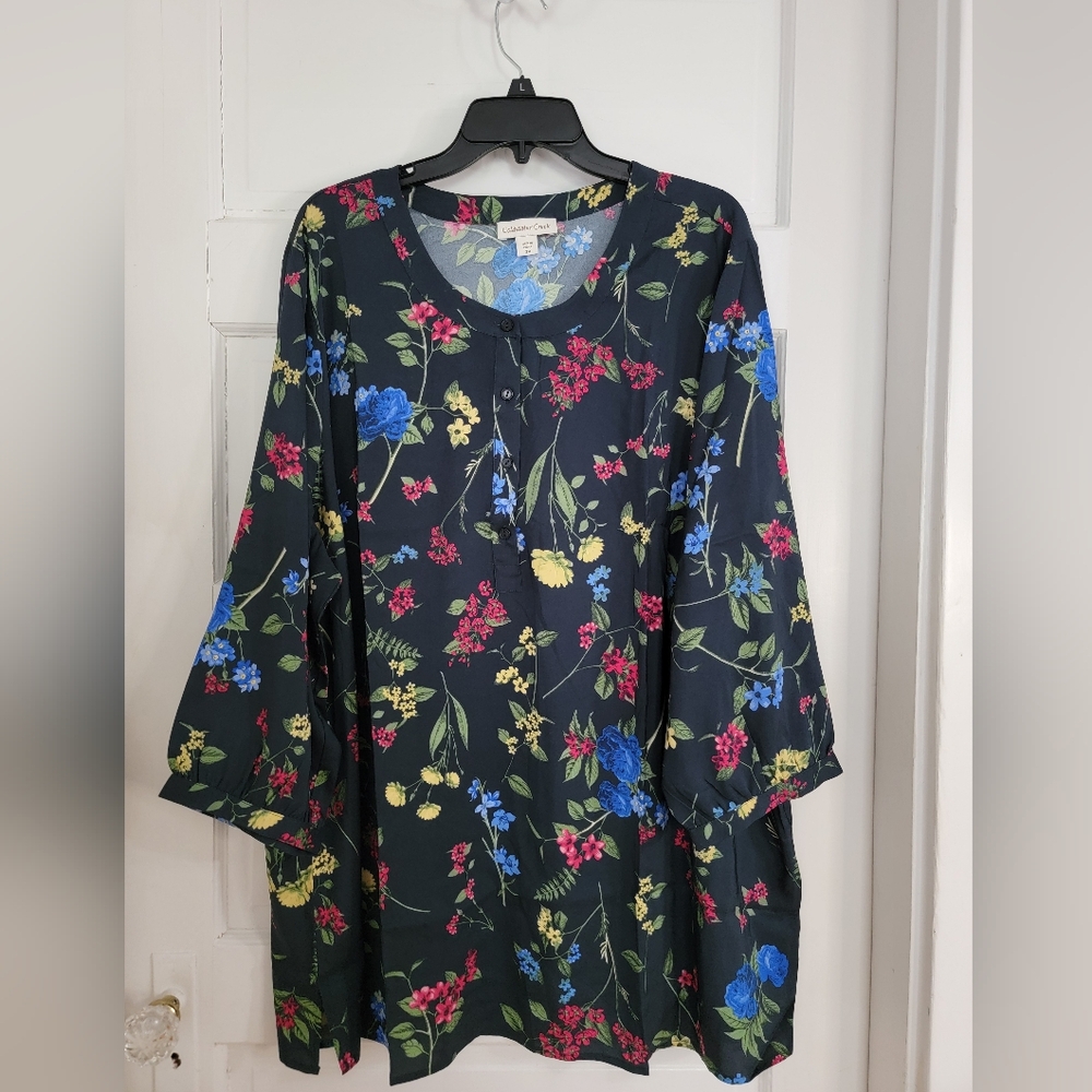 Navy Floral Tunic with Multicolor Accents
